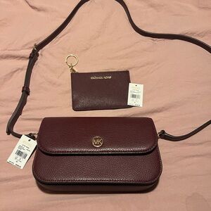 Michael Kors Burgundy Crossbody Bag and Cardholder Set